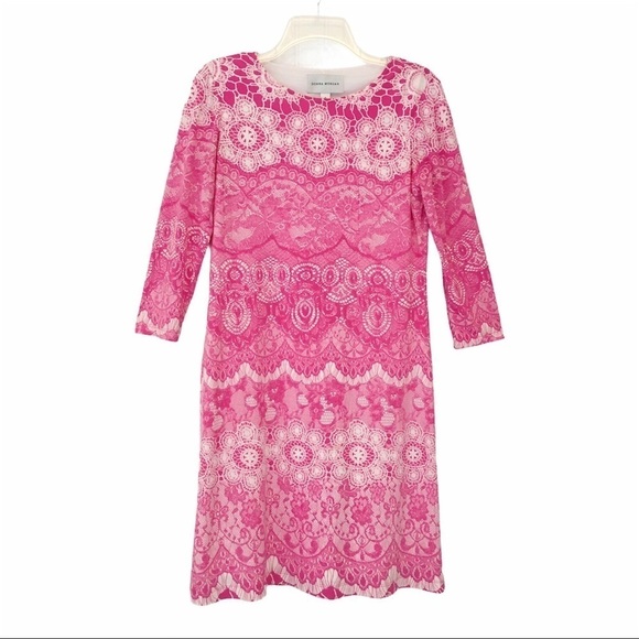 DONNA MORGAN Jersey Knit Lace Print  3/4 Sleeve Sheath Dress Size 6 - Picture 15 of 15